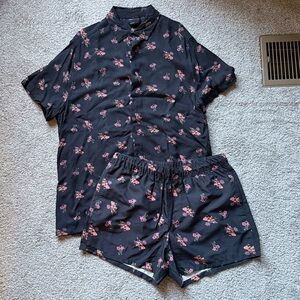 Floral Black Shirt and Swim Shorts Set